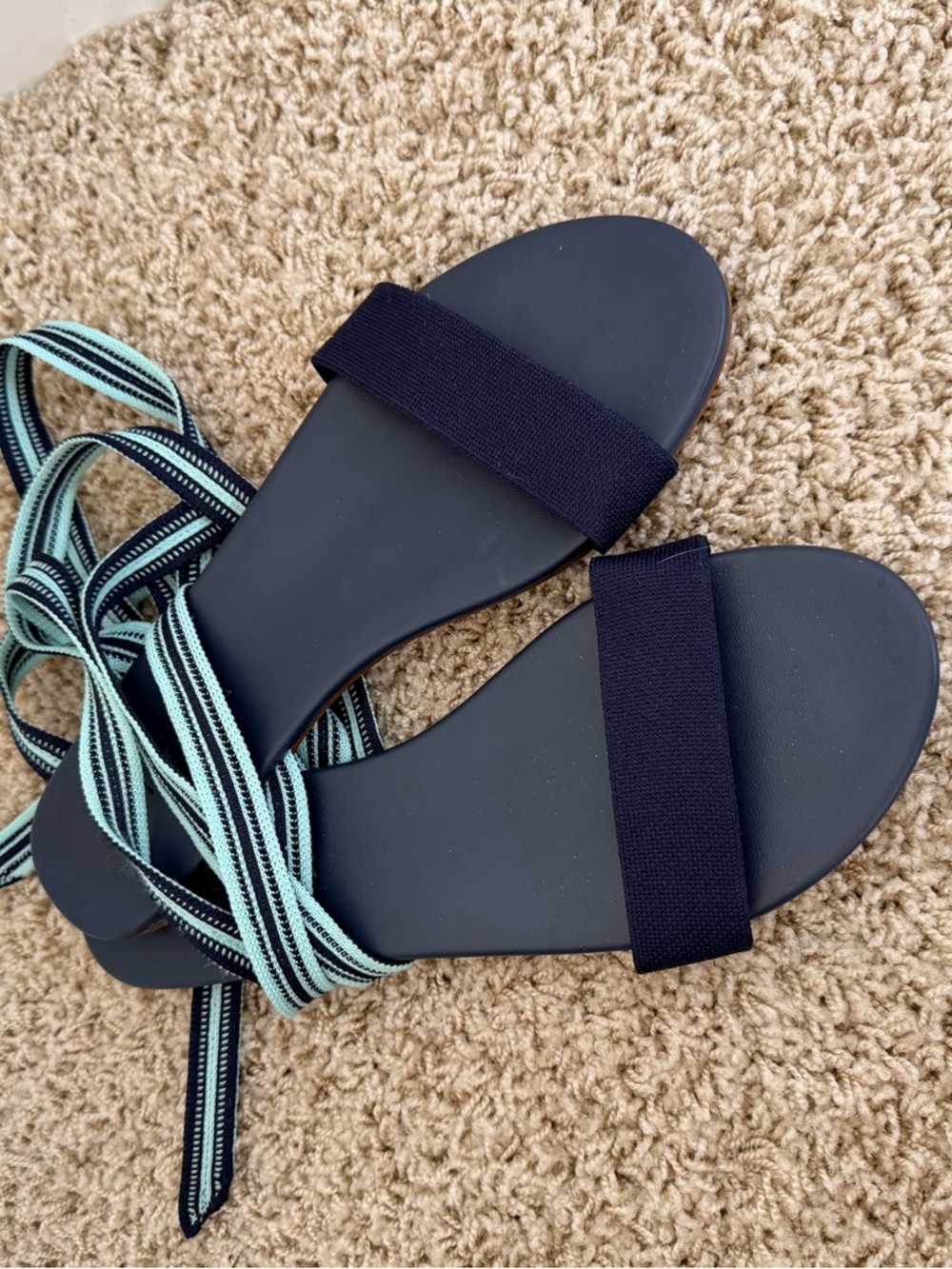 Rothy’s Navy & Mint Lace Up Sandals